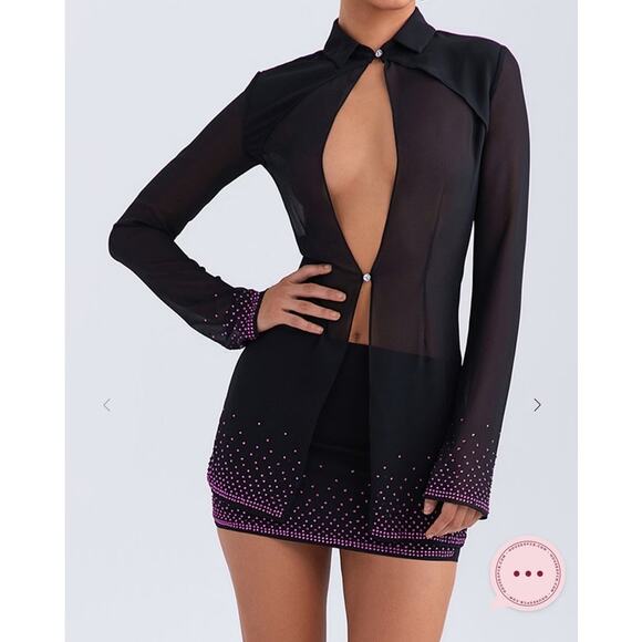 House of CB - Mistress Rocks Mini Skirt in Black with Purple Crystals - Picture 9 of 9